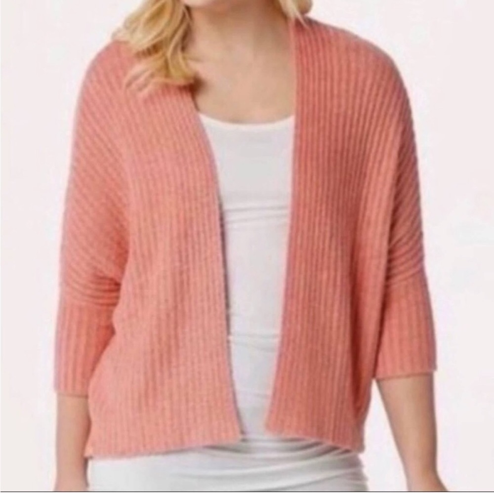Barefoot Dreams CozyChic Lite Ribbed Shrug Open Front Cardigan Coral - Picture 9 of 9